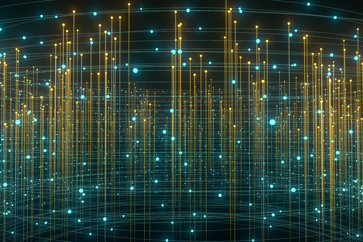 Intersecting strands of yellow and blue vectors